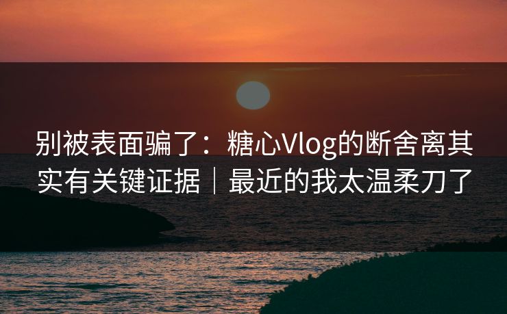 别被表面骗了：糖心Vlog的断舍离其实有关键证据｜最近的我太温柔刀了
