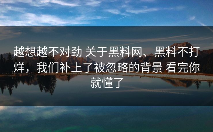 越想越不对劲 关于黑料网、黑料不打烊，我们补上了被忽略的背景 看完你就懂了