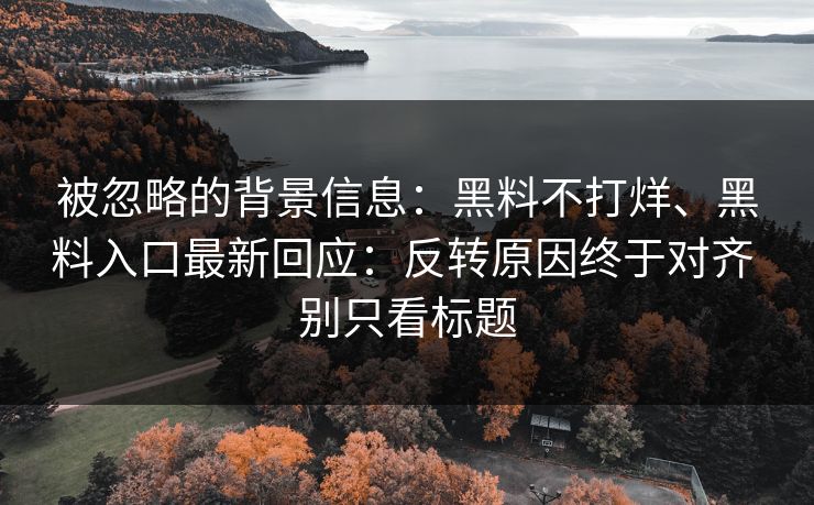 被忽略的背景信息：黑料不打烊、黑料入口最新回应：反转原因终于对齐 别只看标题