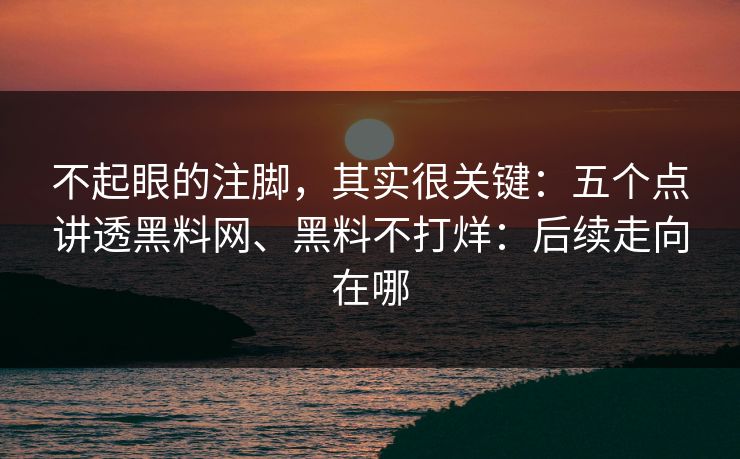 不起眼的注脚，其实很关键：五个点讲透黑料网、黑料不打烊：后续走向在哪