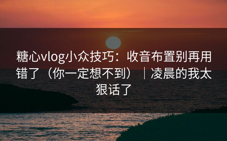 糖心vlog小众技巧：收音布置别再用错了（你一定想不到）｜凌晨的我太狠话了