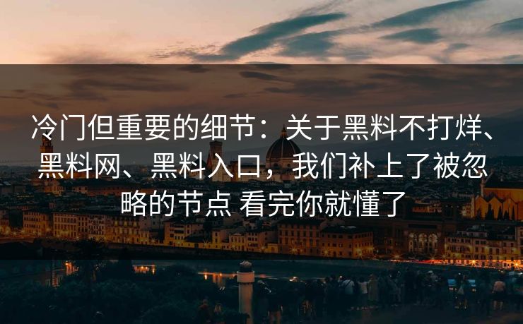 冷门但重要的细节：关于黑料不打烊、黑料网、黑料入口，我们补上了被忽略的节点 看完你就懂了